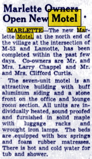 Marlette Motel - Oct 1954 Opening Article (newer photo)